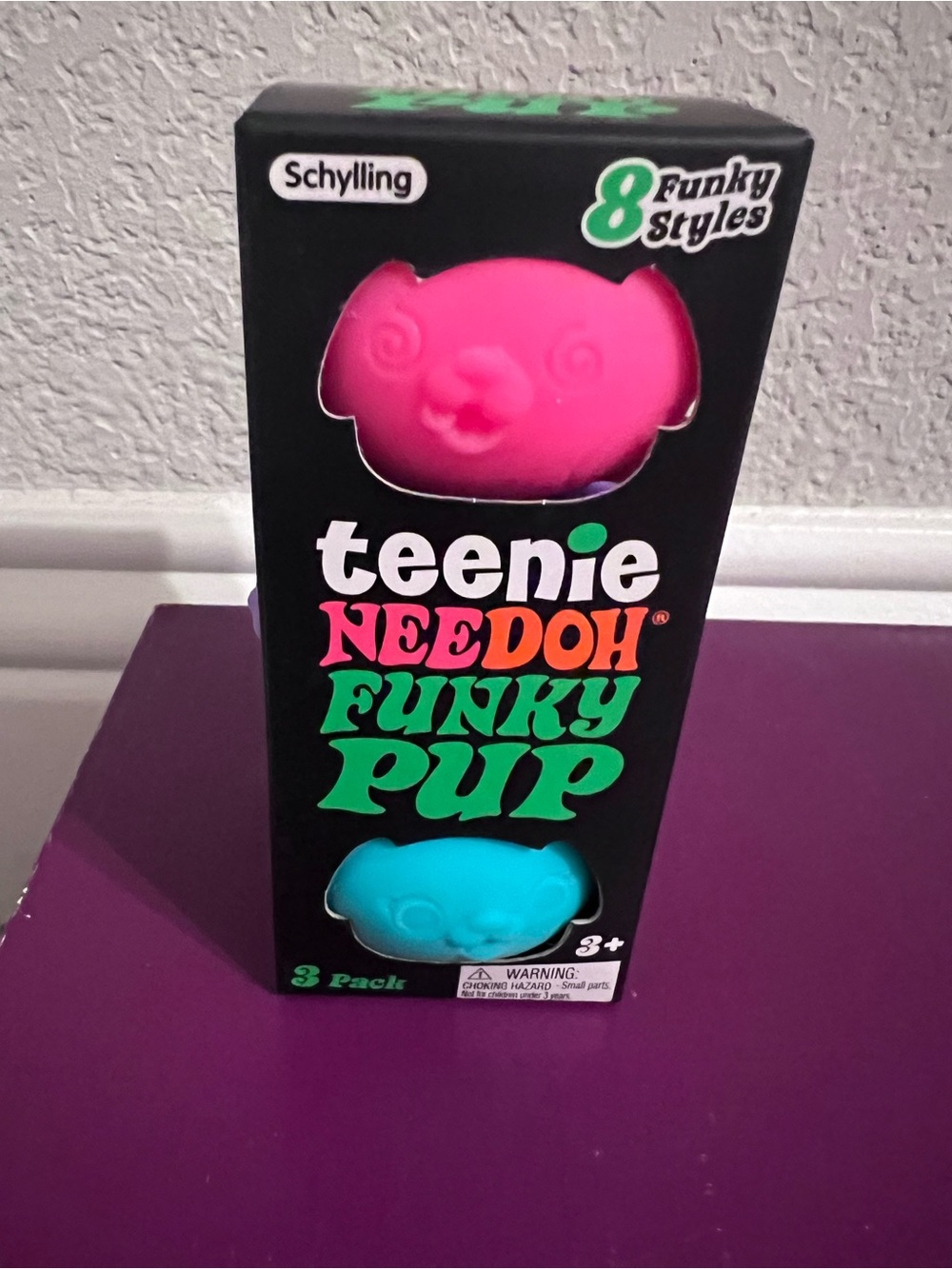 Authentic Teenie Needooh Funky Pup 3-Pack - Pink, Purple & Blue💜🐶🩷🐶🩵🐶